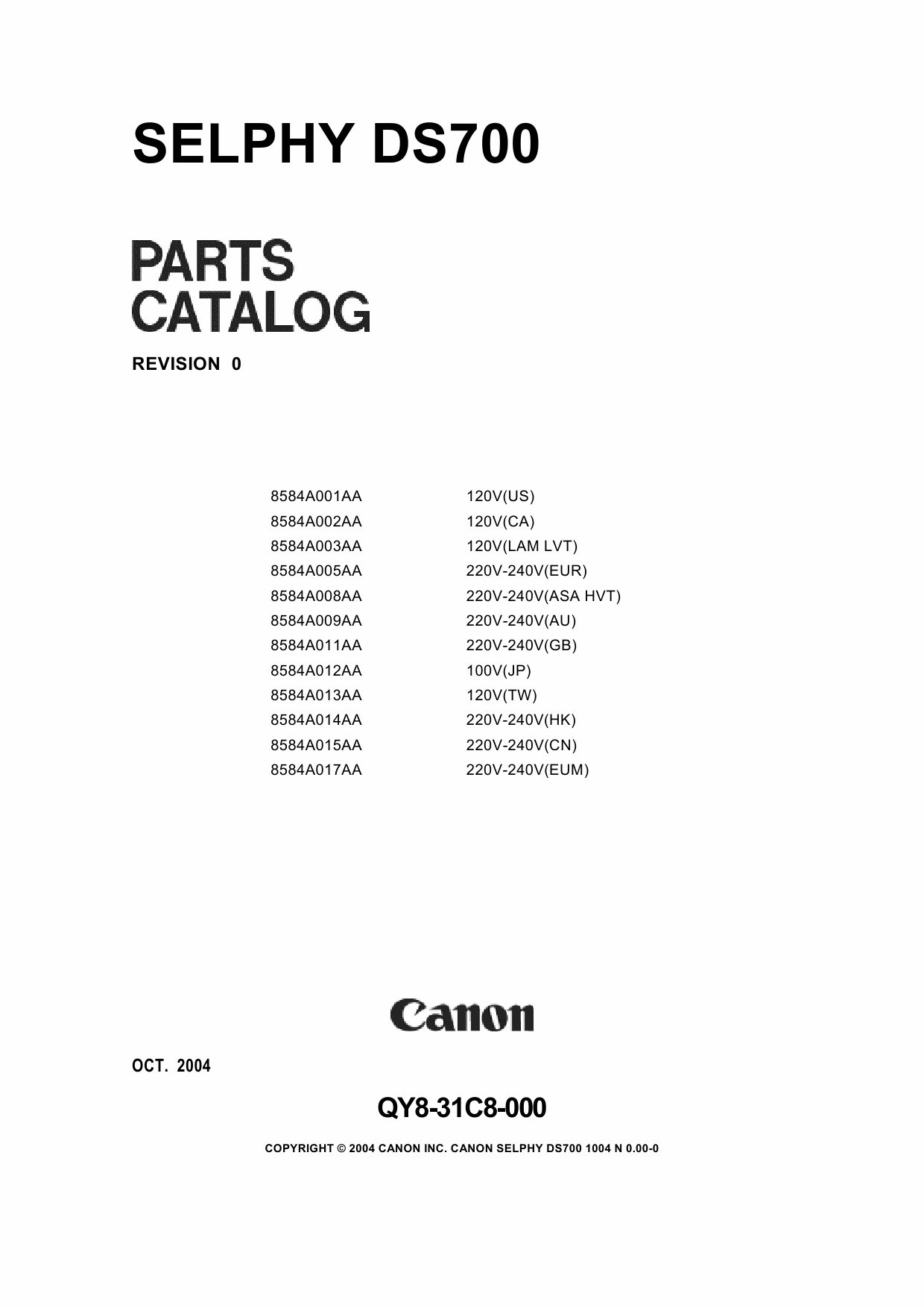 Canon SELPHY DS700 Parts Catalog Manual-1